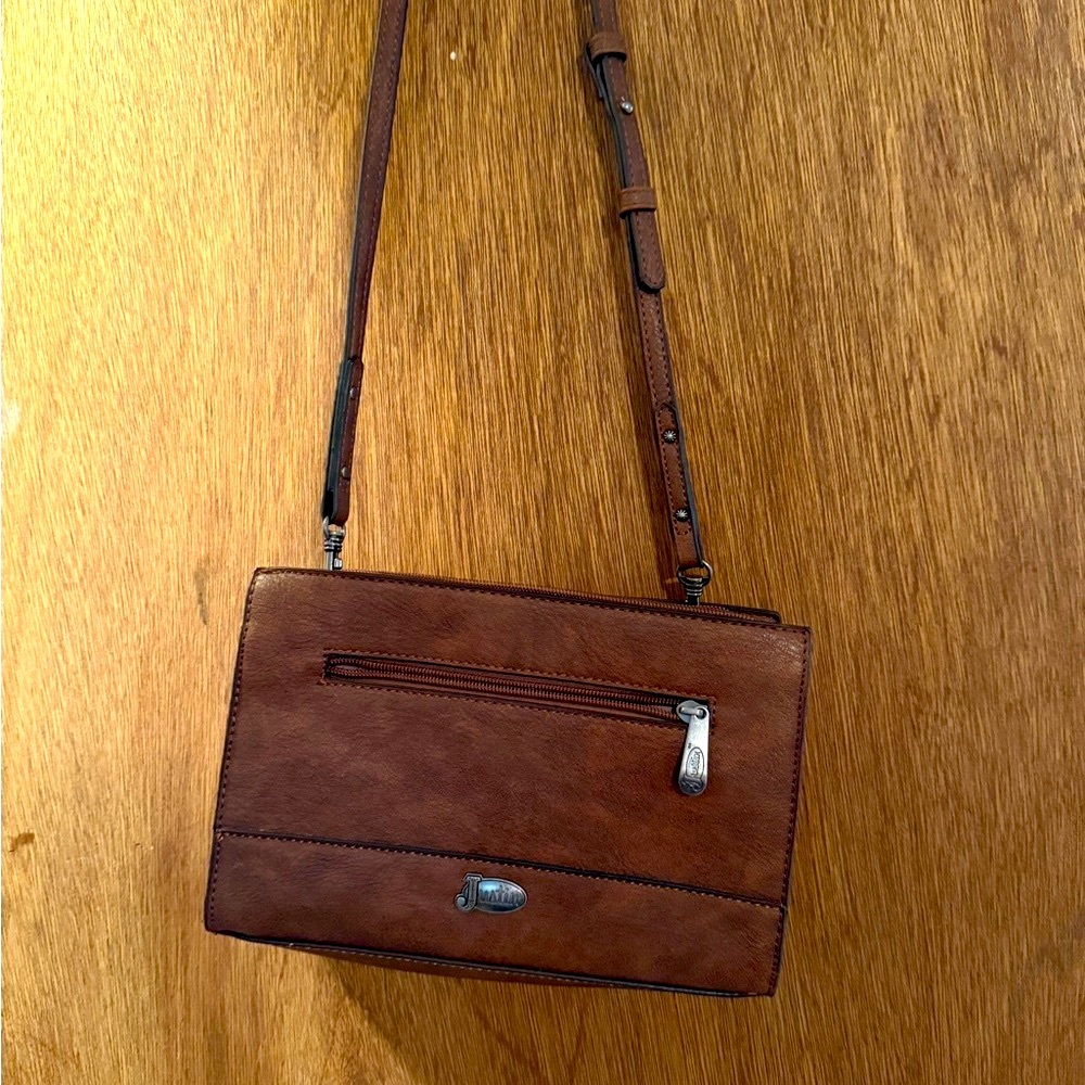 NWOT Justin Boots Brown Tooled Leather Crossbody Bag - Picture 2 of 7